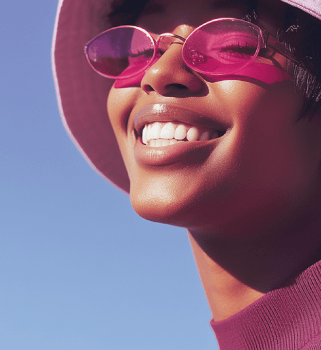 Woman in pink sunglasses