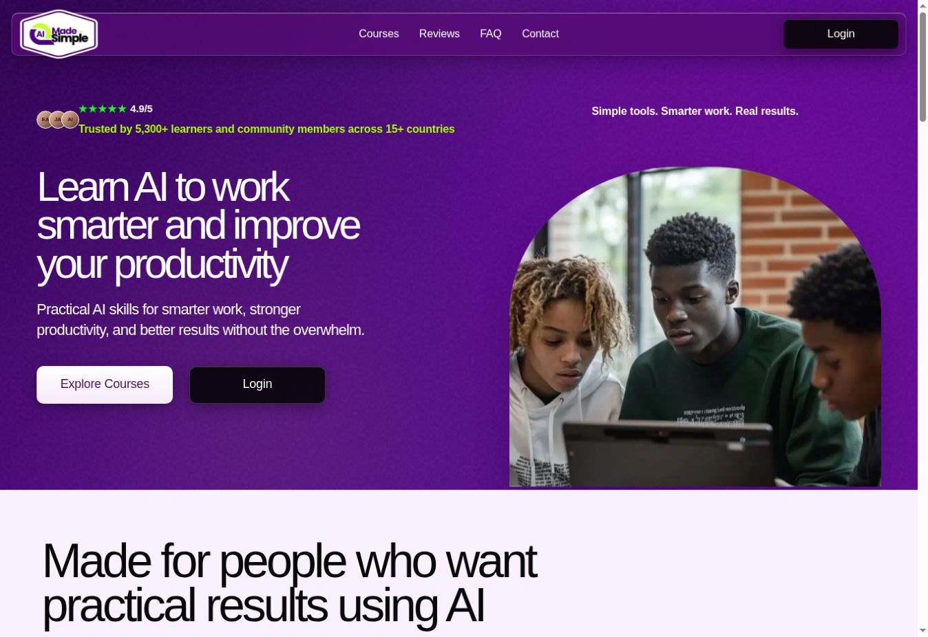 Instructor site example: the AI Made Simple course hub